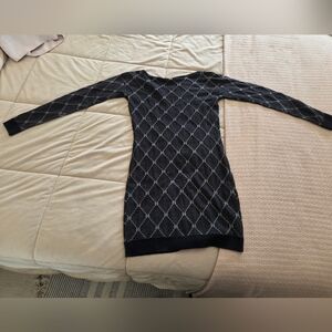 Black and Gray Patterned Sweater Dress